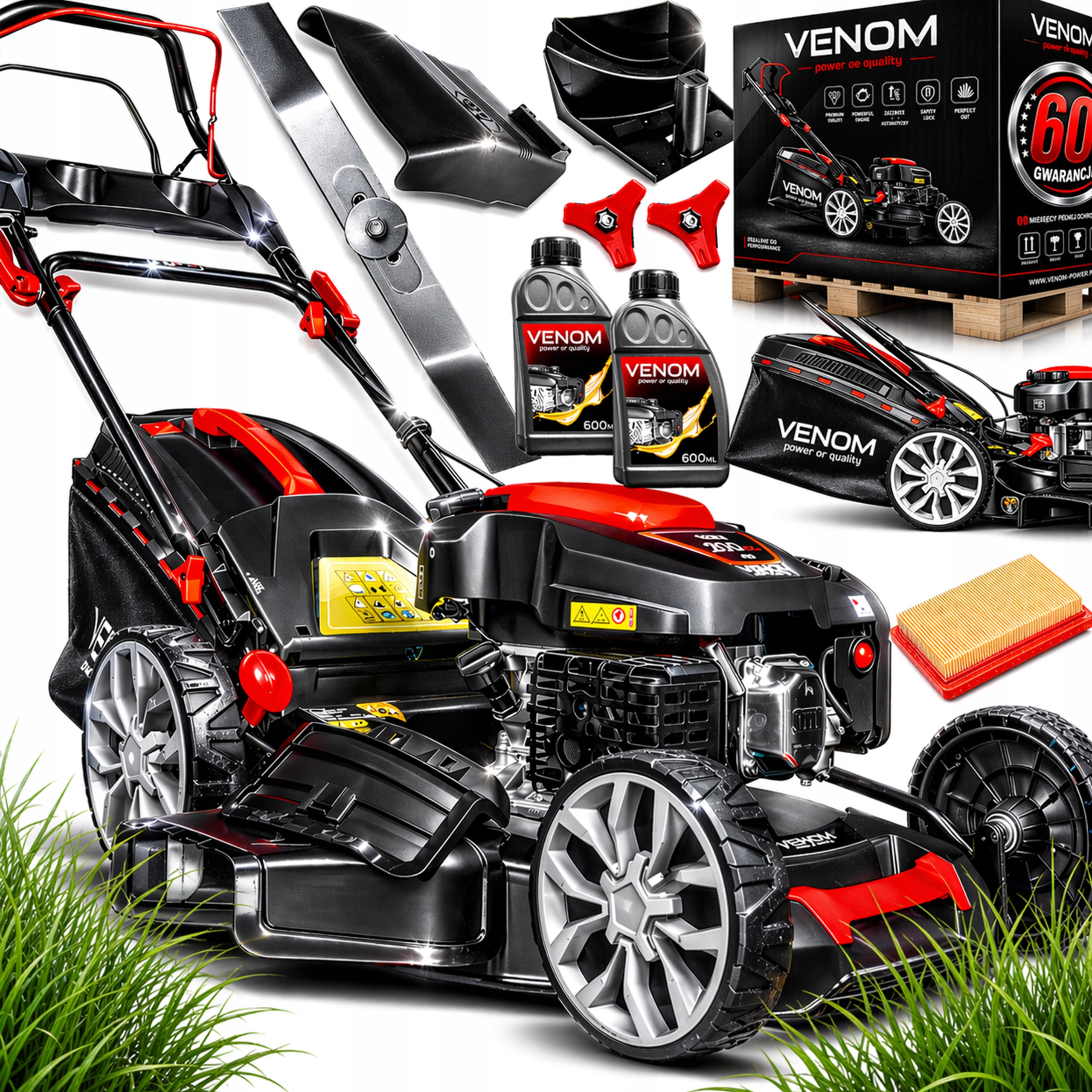 Benzínová kosačka na trávu Venom 5,20 HP, 51 cm, s mulčovacím košom s objemom 60 l